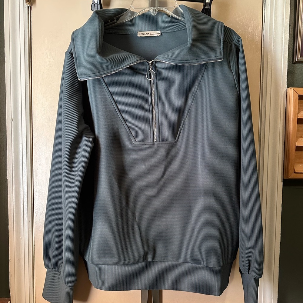 Women’s teal Quarter-Zip Sweater and pant set